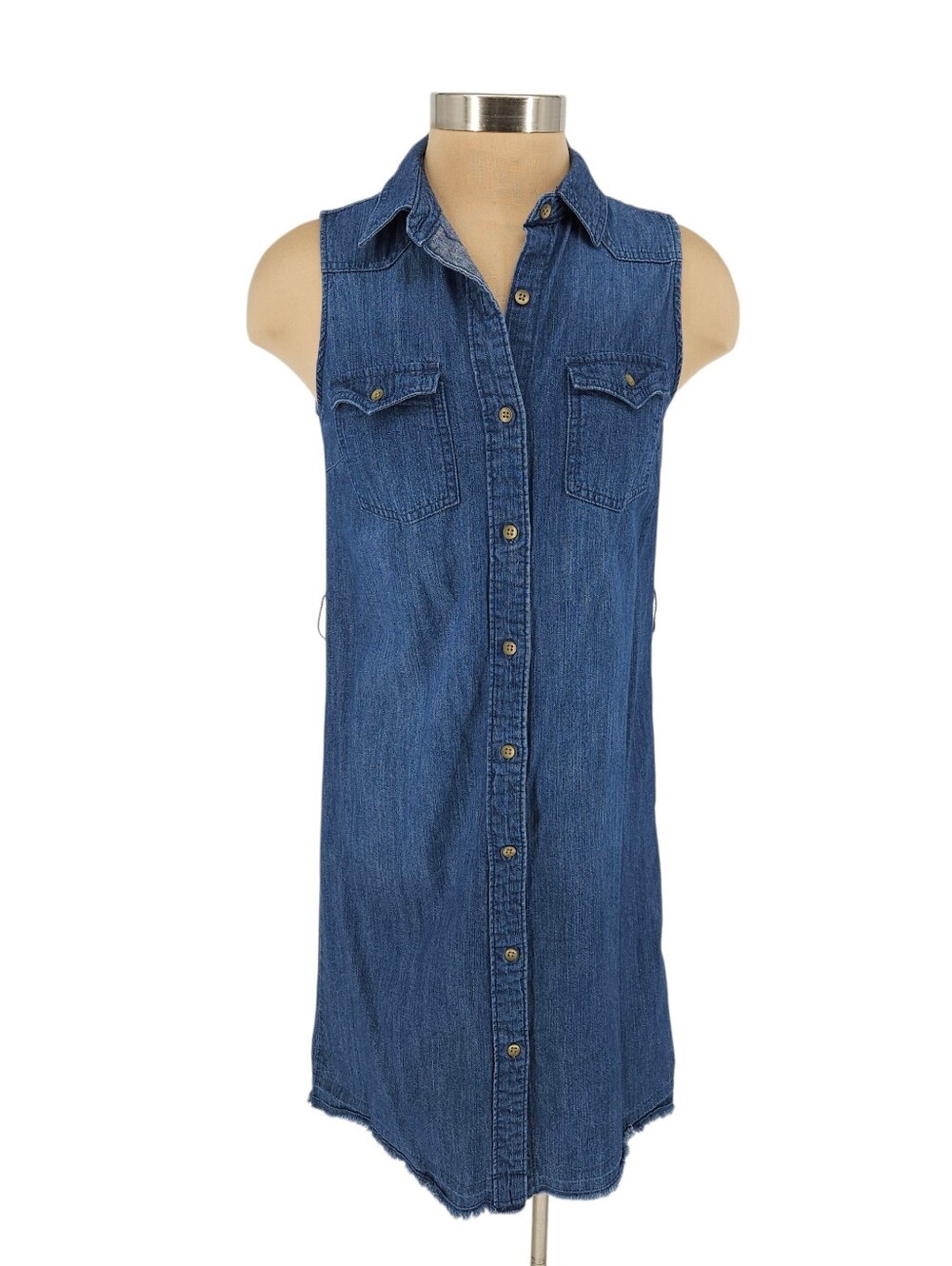 Universal Thread Shift Shirt Dress Blue Denim Sleeveless Button Up Collared XS